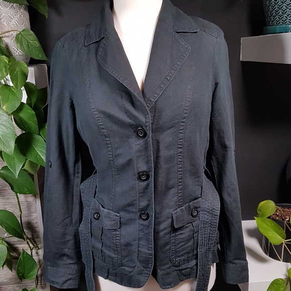 Linen Esprit Button Up Jacket Black Size 6 - Picture 1 of 10